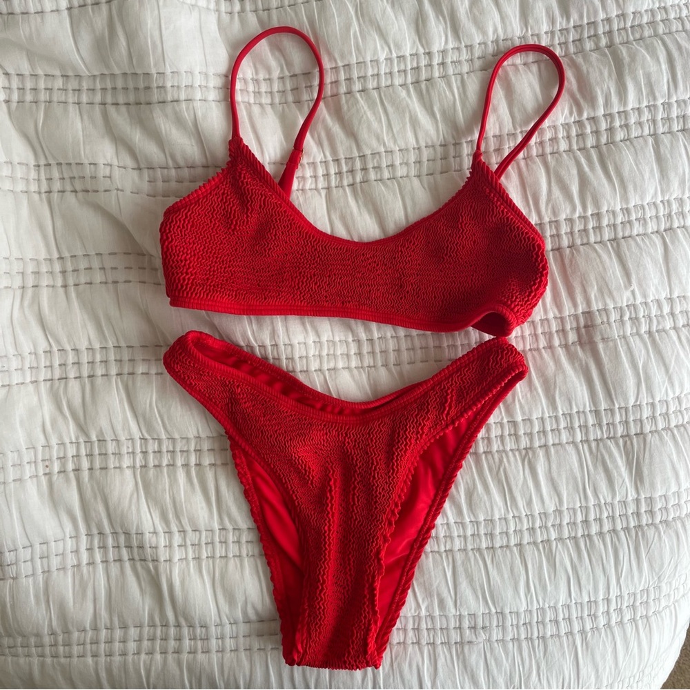 Honey swim red scoop luxe set